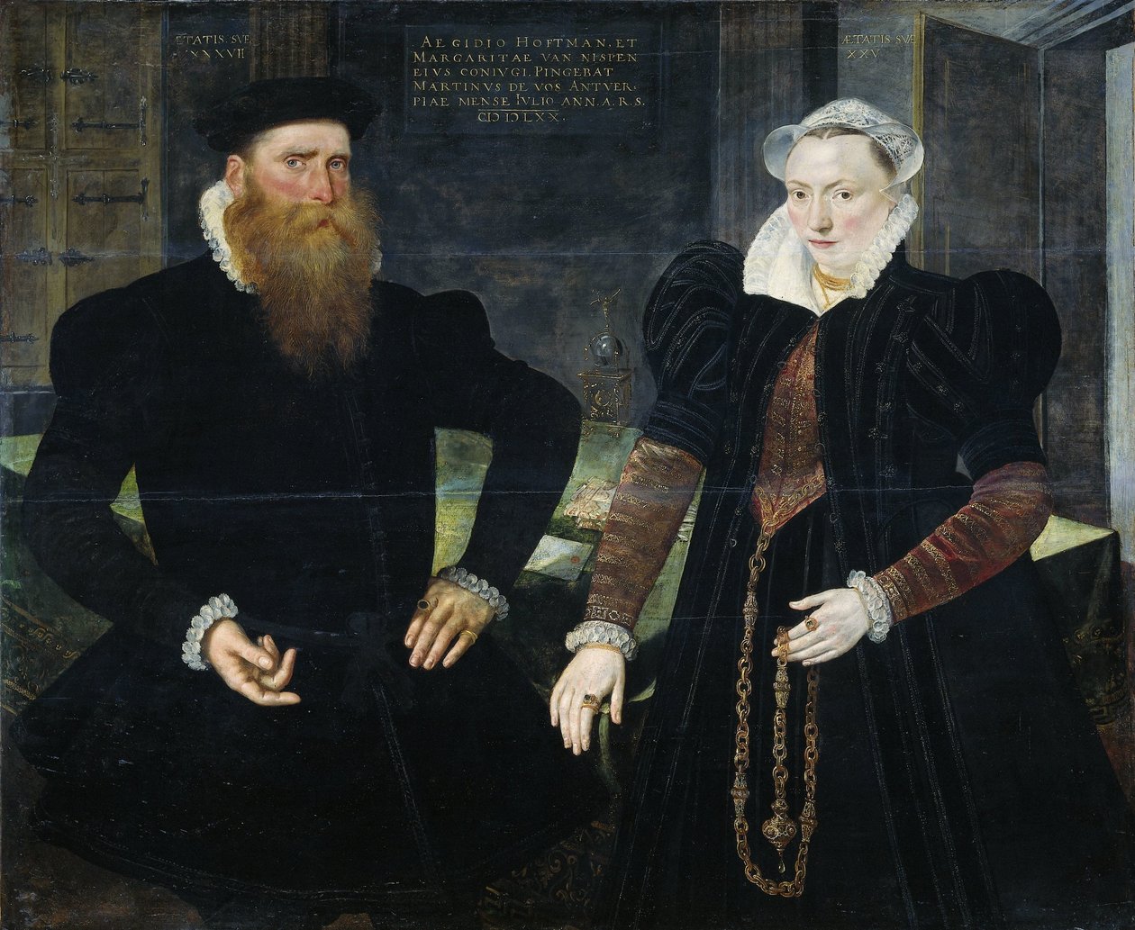 Portrett av Gillis Hooftman, skipsreder, og hans kone Margaretha van Nispen (Gilles van Eichelenberg, kalt Hoffman) av Maerten de Vos