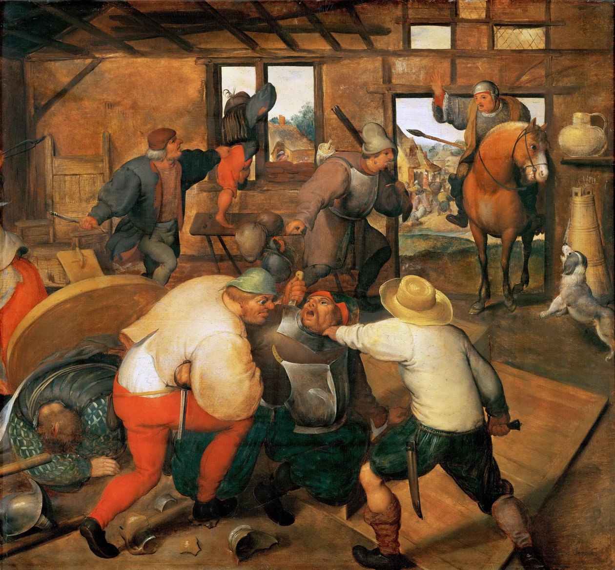 Bagarre entre soldats et paysans - Bråk mellom soldater og bønder - Marten van Cleve, den eldste (1527-1581). Olje på tre, ca 1565-1570. Mål: 47,3x51 cm. Kunsthistorisk museum, Vienne av Maerten van Cleve