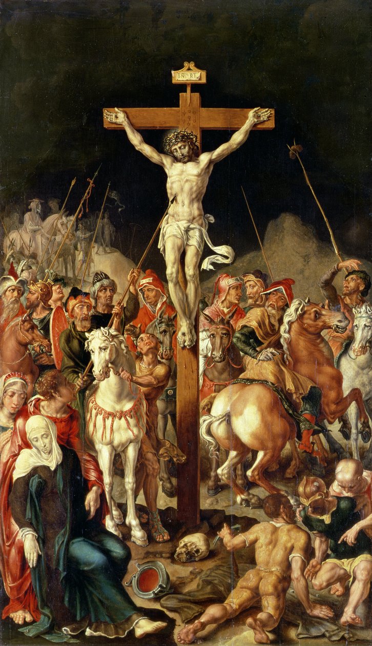Golgata, sentralpanel av en triptyk (olje på lerret overført fra panel) av Maerten van Heemskerck