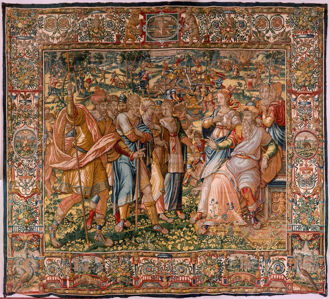 Bispedømmemuseum (Bispedømmemuseum). flamsk billedvev. Brussel. François Geubels verksted. Serien Historien om Gideon. Joasj får beskjed om at Gideon har ødelagt Ba
