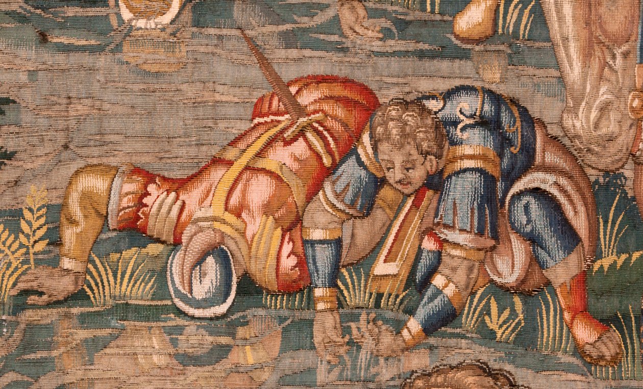 Bispedømmemuseum. flamsk billedvev. Brussel. Atelier Francois Geubels. Serien Story of Gideon. Krigerne er valgt. Silke og ull. Legat fra biskop Vicente Roca de la Serna. Barokk. 1534-1571, i ca av Maerten van Heemskerck