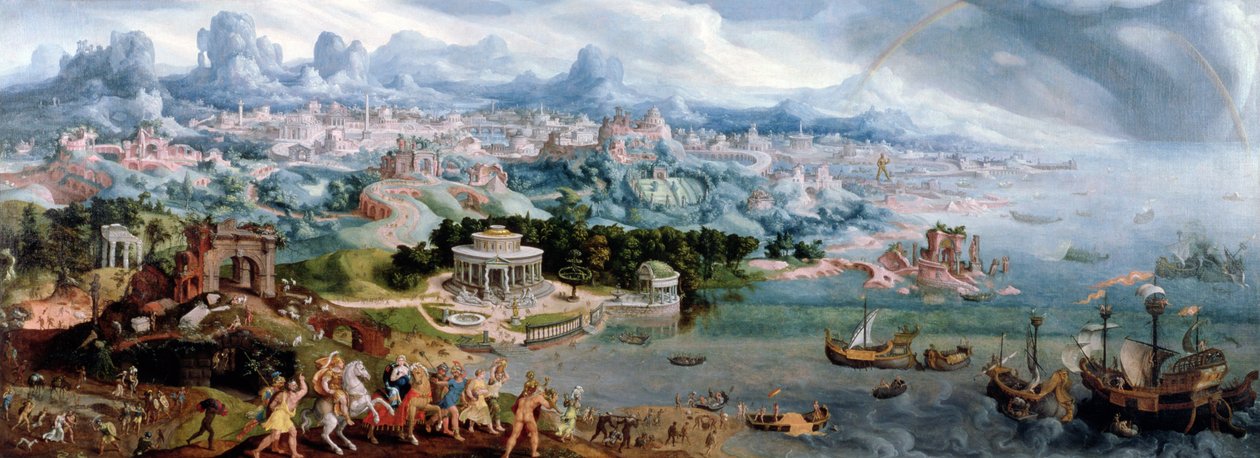 Panoramafantasi med bortføringen av Helen, 1535 av Maerten van Heemskerck