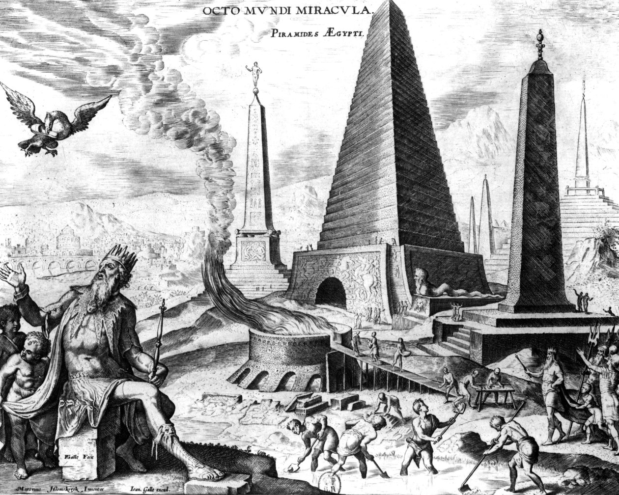 Pyramidene i Egypt, plate 1 fra The Eight Wonders of the World, eng. Philips Galle av Maerten van Heemskerck