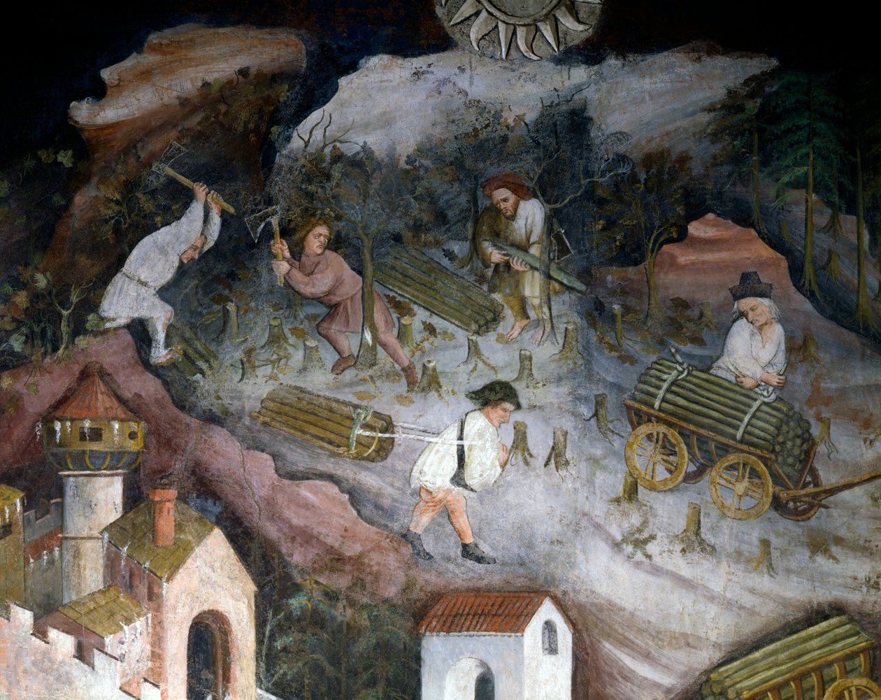 Vedhøsting, detalj fra desember måned, månedenes syklus av Maestro (attr. to) Venceslao