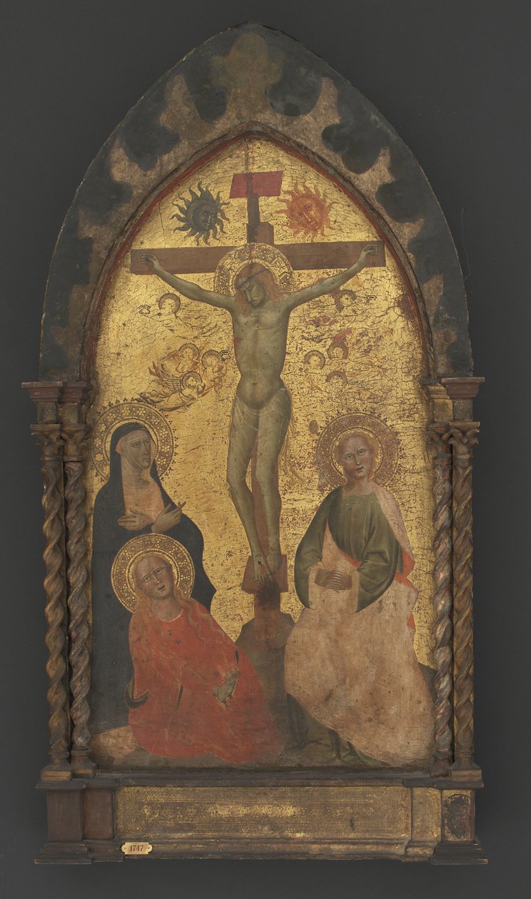 Kristus på korset sørget av Jomfru Maria og de hellige Maria Magdalena og Johannes av Maestro Francesco
