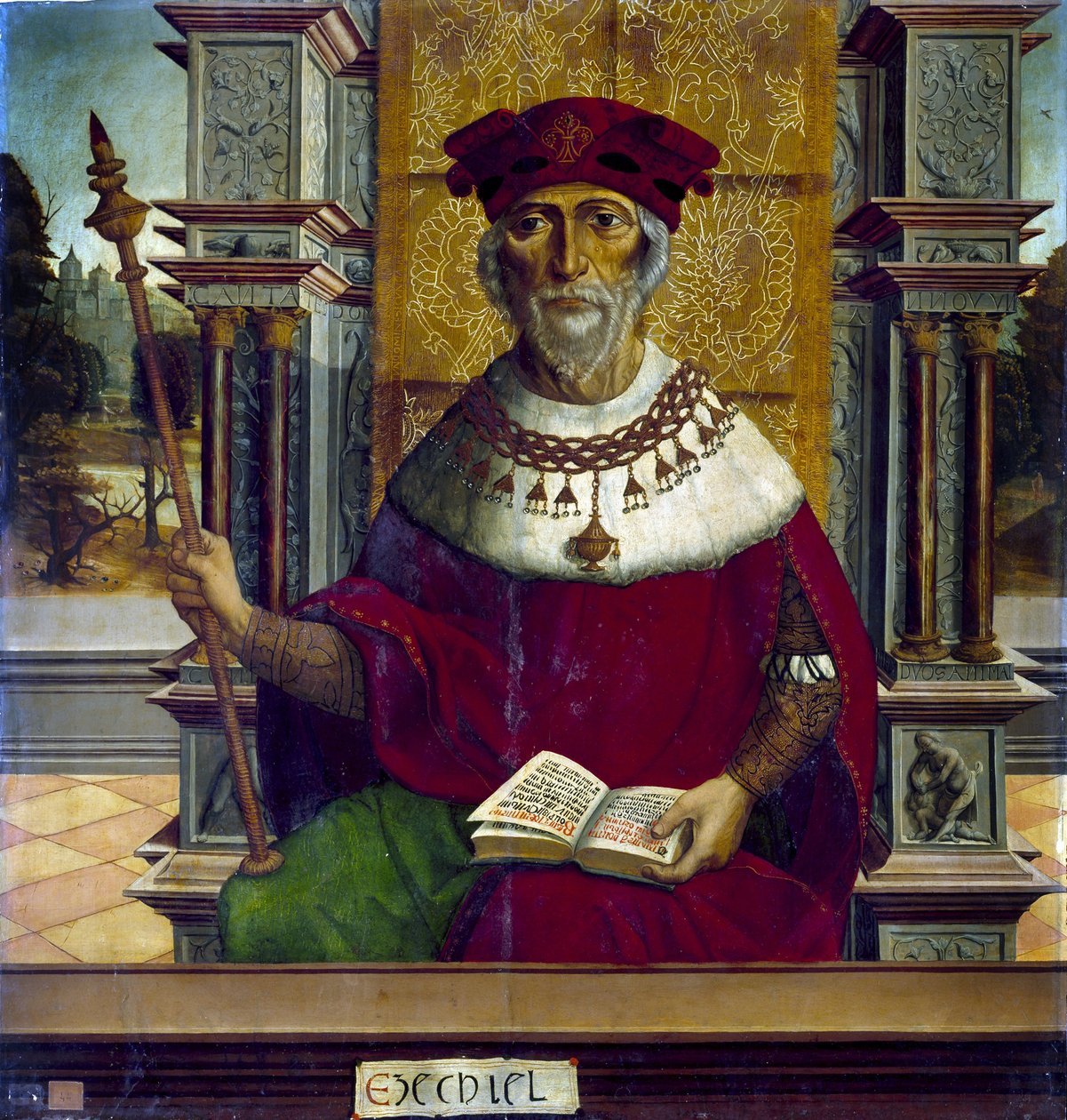 Le prophete Ezechiel - Profeten Ezekiel - Peinture av Mester av Becerril (aktiv tidlig på 1500-tallet) - ca. 1525 - Olje på tre - 90,8x87,7 cm - Prado-museet, Madrid av Maestro de Becerril