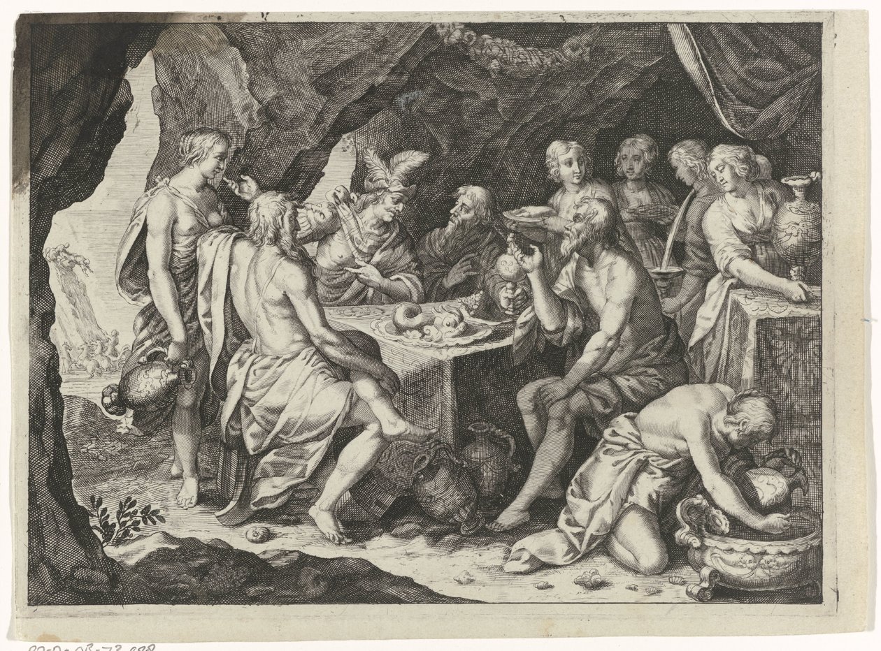 Scene fra Ovids metamorfoser: et måltid i en hule av Magdalena van de Passe (attributed to)