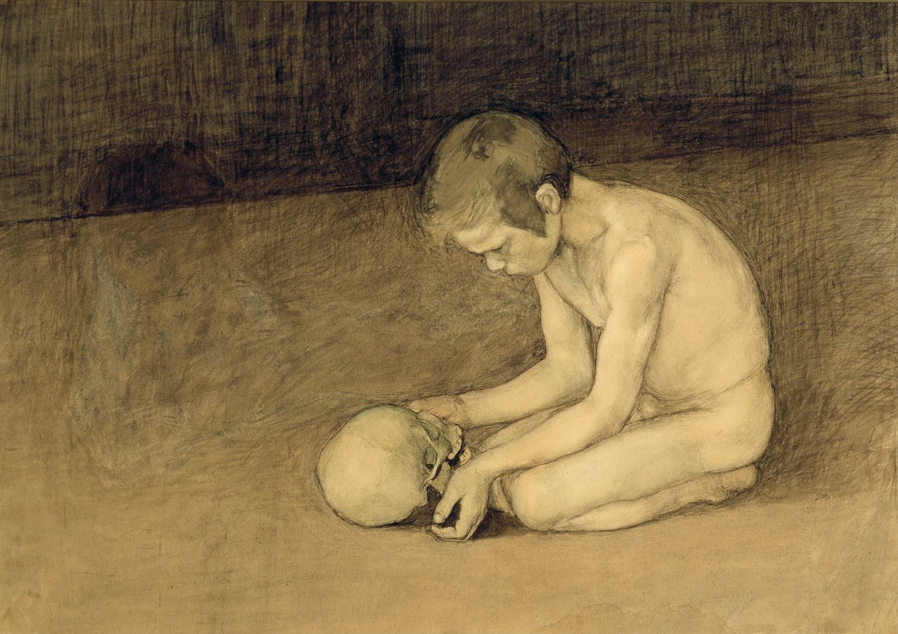 Gutt med hodeskalle av Magnus Enckell