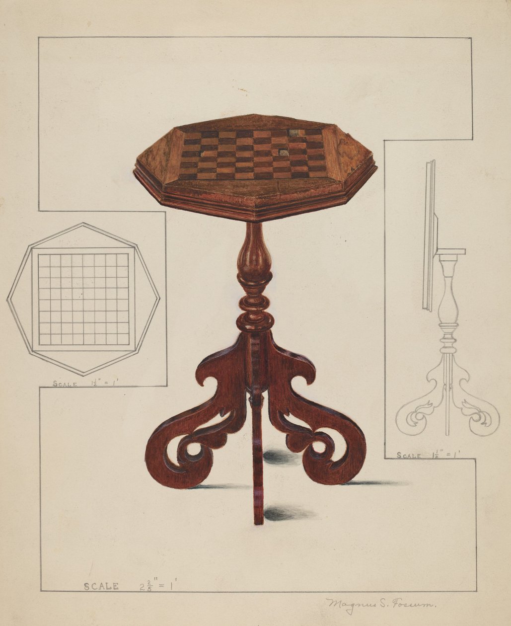Sjakkbrett, vippet bord, ca. 1936. av Magnus S. Fossum