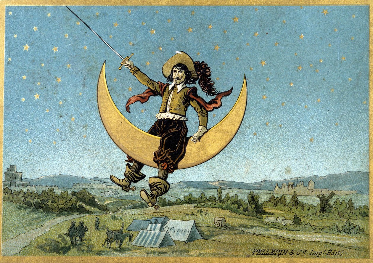 Illustrasjon av Cyrano de Bergerac i sin roman "Den andre verden"" av Henri Maigrot