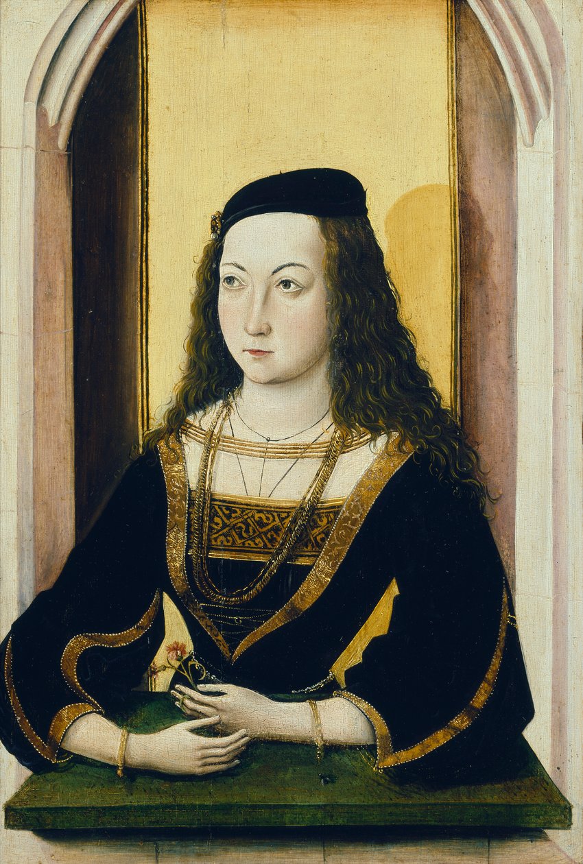 Portrett av en ung kvinne som holder en blomst, sent på 1400-tallet av Mair von Landshut