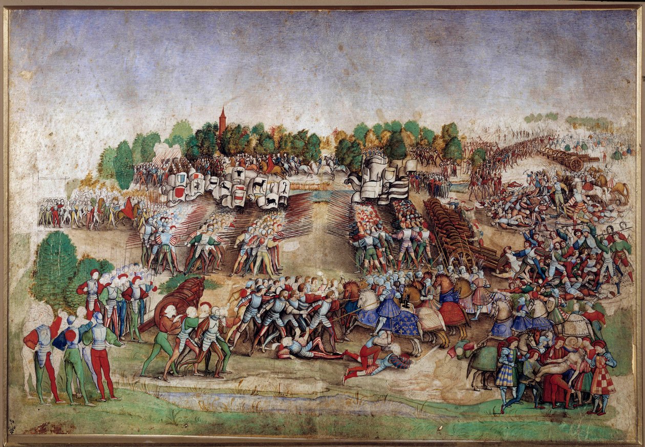 Italienske kriger: "" Slaget ved Marignan den 14.09.1515"" Tegning i pennen til Mesteren De La Ratiere (1500-tallet) Søn. 0,21x0,31 m Chantilly, Musee Conde av Maitre a la ratiere
