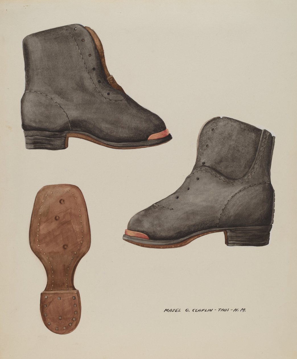 Kobbertå barnesko, ca. 1937. av Majel G. Claflin