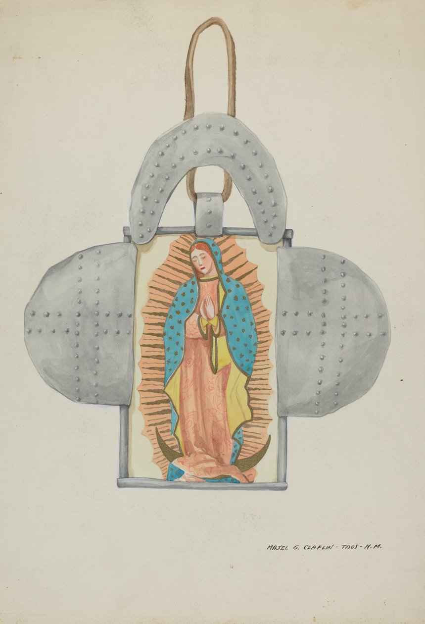 Håndtegnet Guadalupe i tinnform, ca. 1937. av Majel G. Claflin
