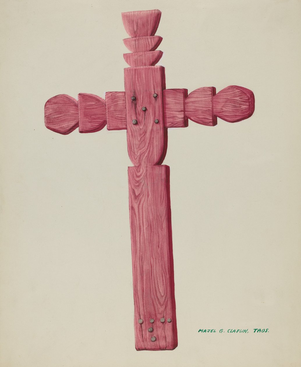 Rødt trekors brukt som gravstein, ca. 1937. av Majel G. Claflin