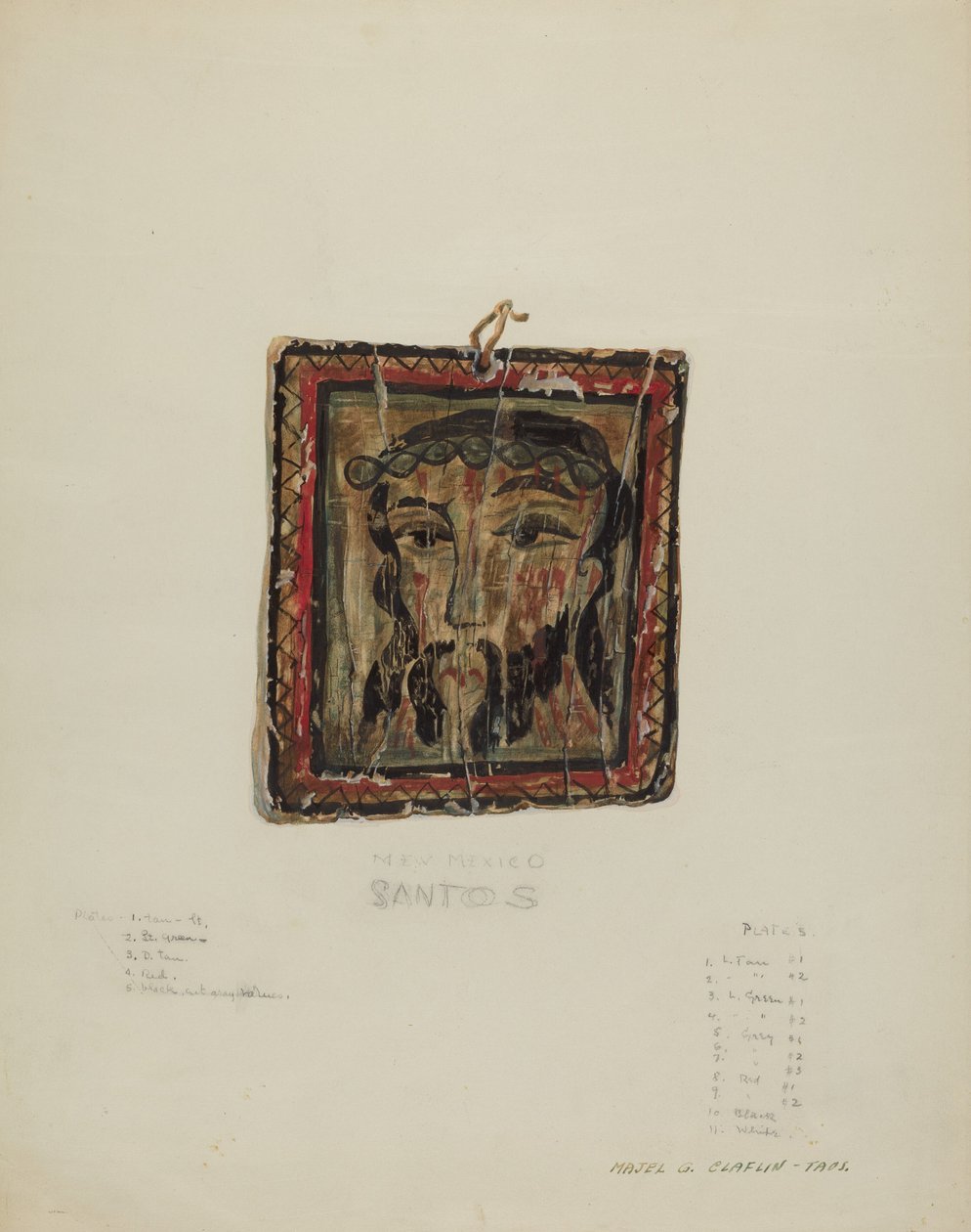Small Christo Head - Retablo, ca. 1940. av Majel G. Claflin