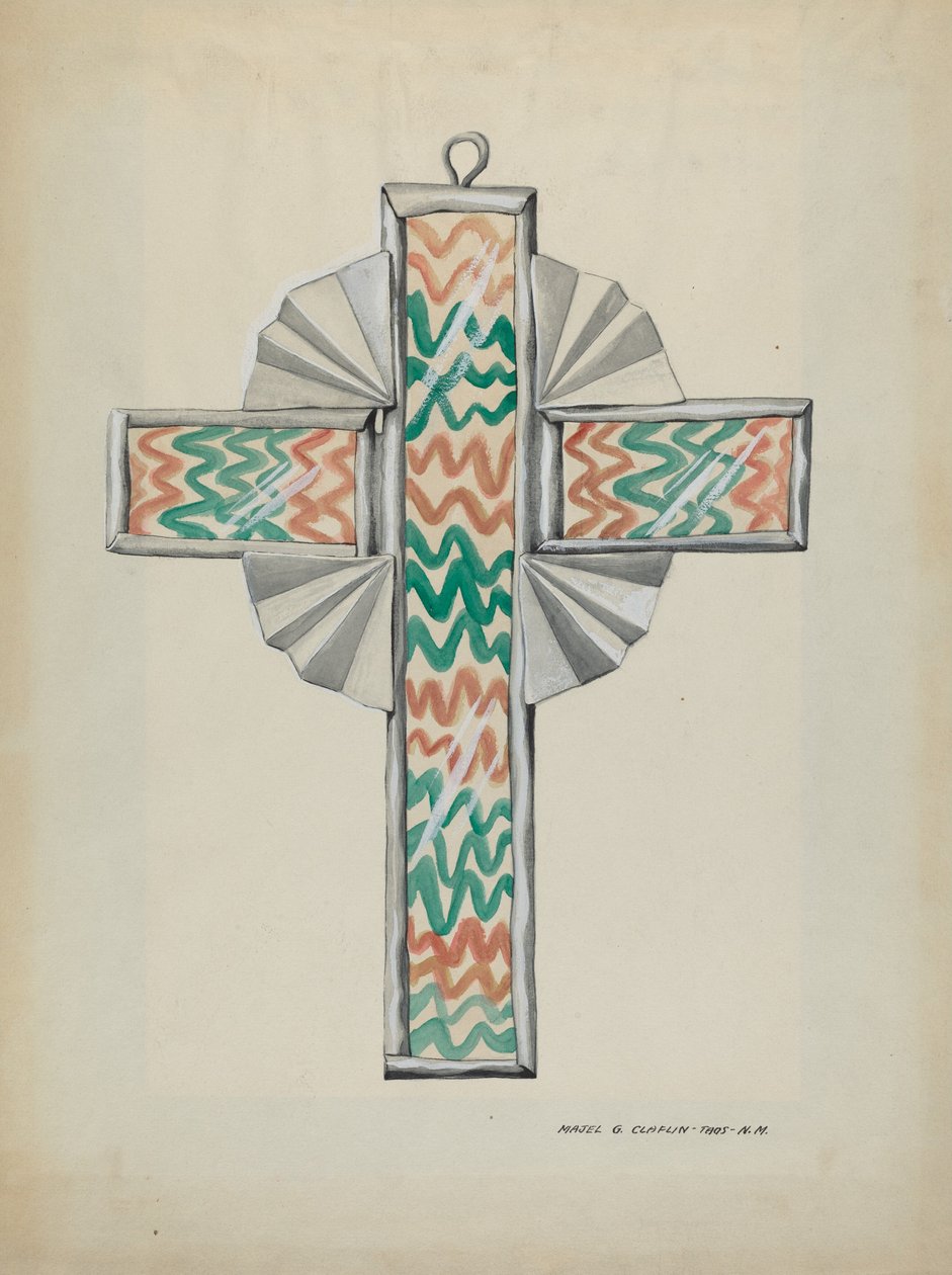 Tinn og malt glasskors, ca. 1937. av Majel G. Claflin