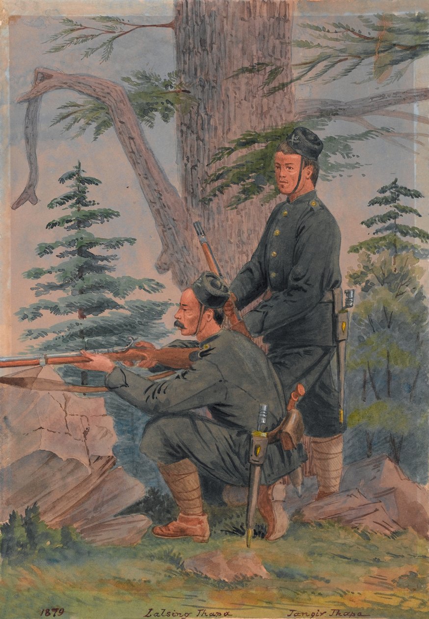 Lalsing Thapa og Jangir Thapa fra det 5. Gorkha-regimentet, Pewar Kotal, Afghanistan av Major General R.G. Woodthorpe