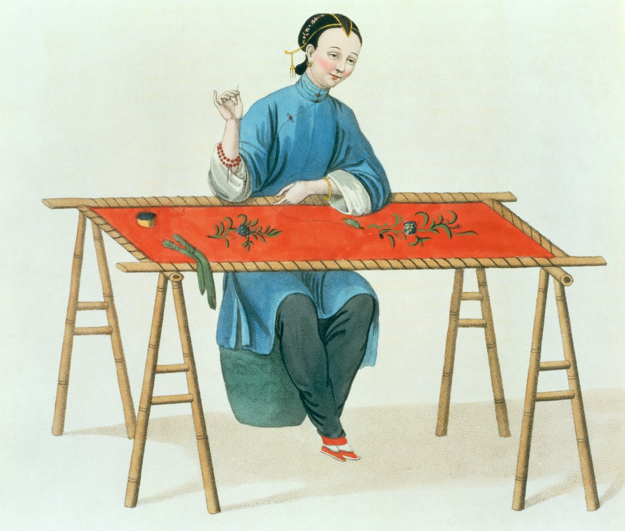 A Woman Embroidering, plate 41 fra 