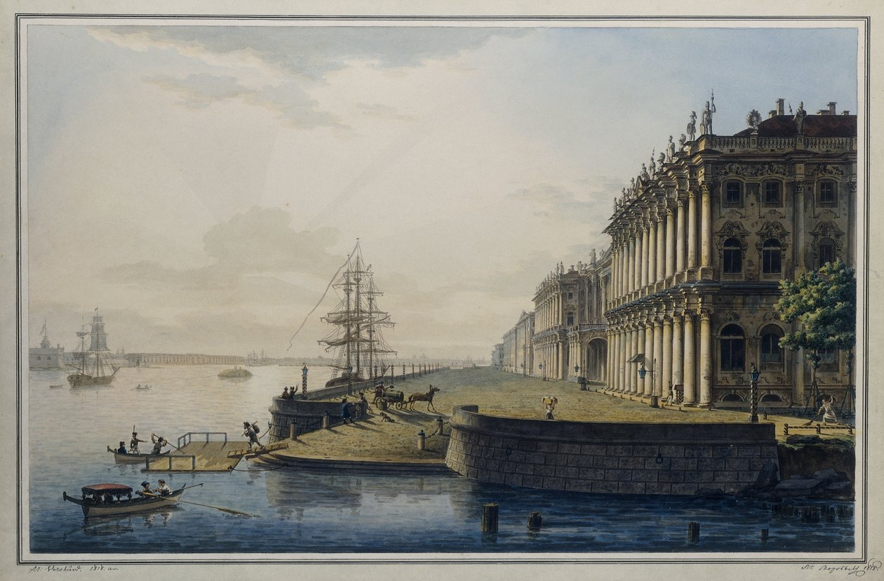 Utsikt over det keiserlige vinterpalasset, 1818 av Maksim Nikiforovich VorobOev
