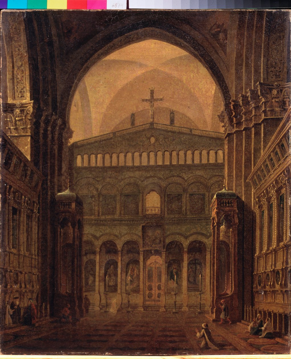 Interiør av tempelet i Jerusalem - Maleri av Maxim Nikiphorovich Vorobyev (Vorobiev) (1787-1855), olje på lerret av Maksim Nikiforovich Vorobiev