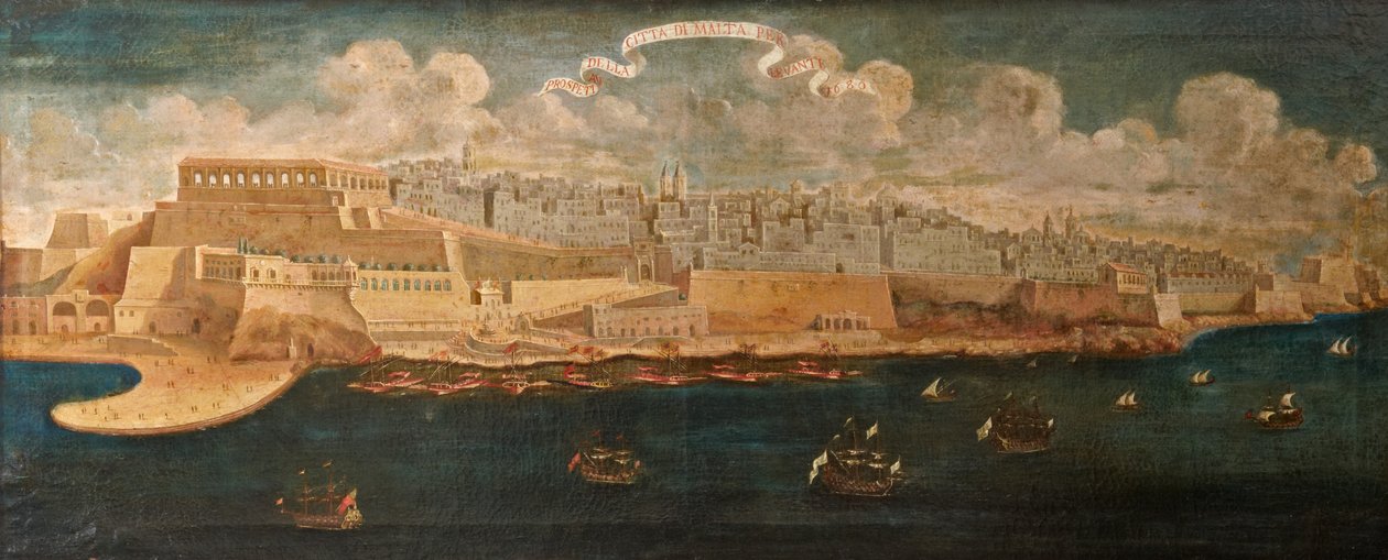 Prospekt av byen Malta fra øst, 1680 av Maltese School