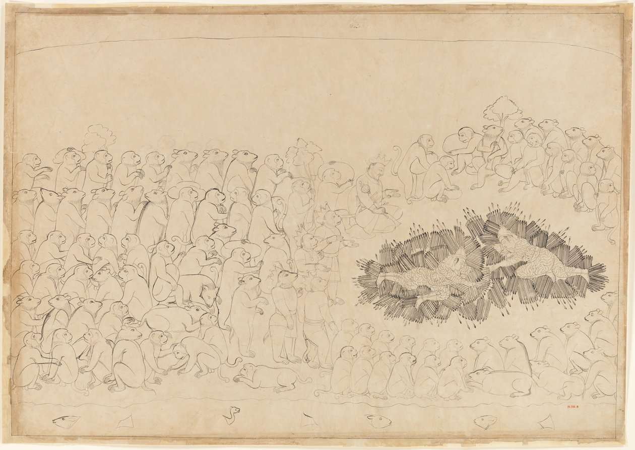 Rama and Lakshmana Overwhelmed by Arrows: Folio fra Siege of Lanka-serien, ca. 1725. av Manaku