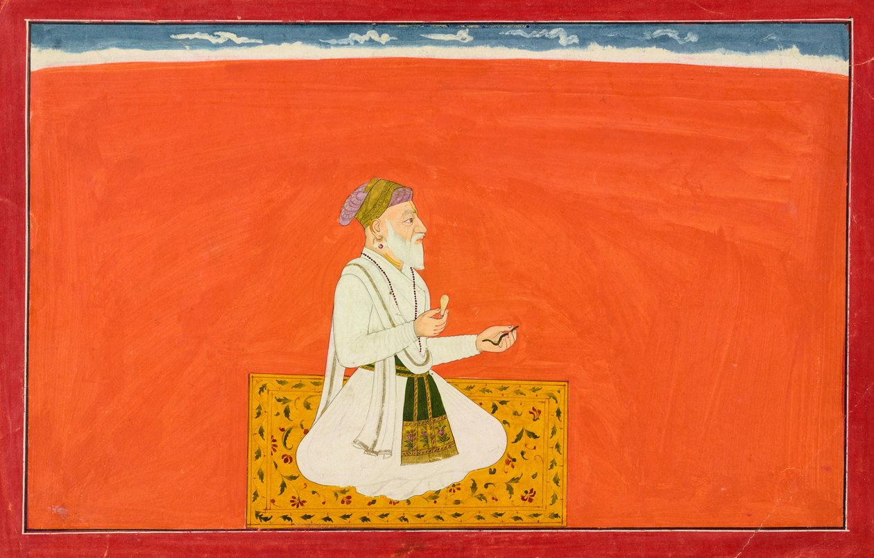 Vise-legen Dhanvantari, folio fra «Sixth» <em>Bhagavata Purana</em>-serien, også kjent som den «lille» Guler-Basohli-serien av Manaku