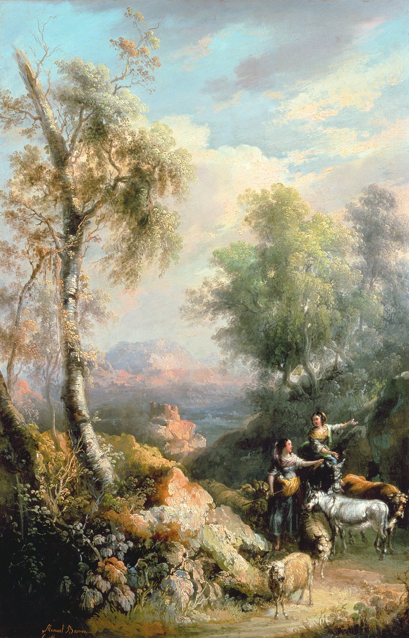 Geitegjetere i fjellrike spansk landskap, 1800-tallet av Manuel Barron y Carrillo