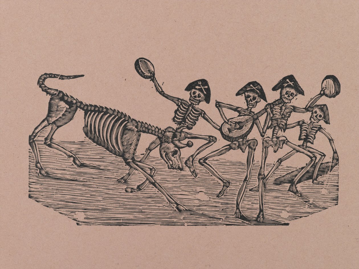 Skeleton Bull Fighters, fra 330 Grabados Originales, trykt av Antonio Vanegas Arroyo (1850-1917), Mexico by, Mexico (relieffgravering) av Manuel Manilla