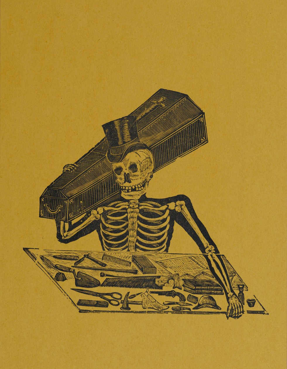 Skeleton Undertaker, fra 330 Grabados Originales, trykt av Antonio Vanegas Arroyo (1850-1917), Mexico by, Mexico (relieffgravering) av Manuel Manilla