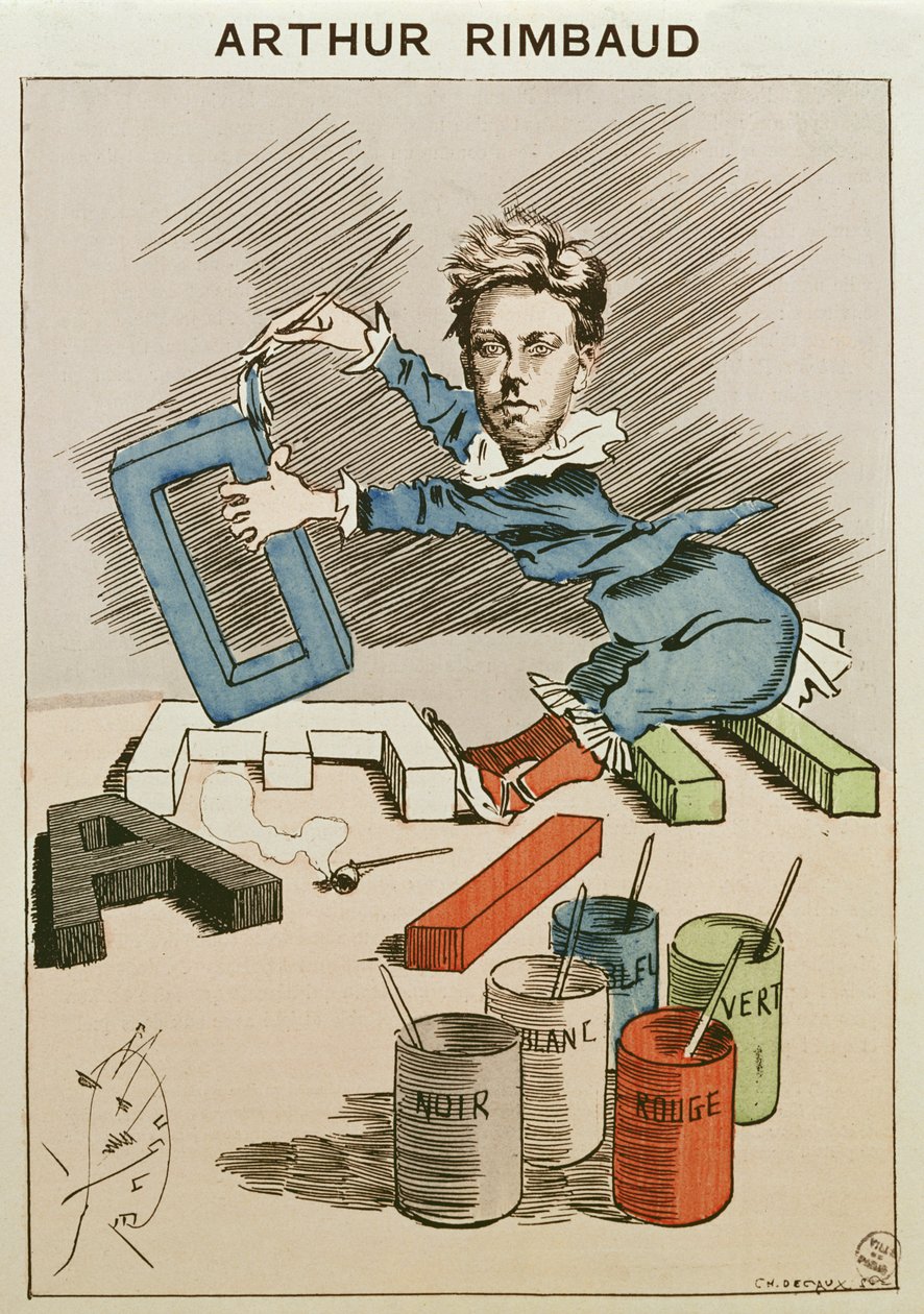 Karikatur av Arthur Rimbaud (1854-91) fra 
