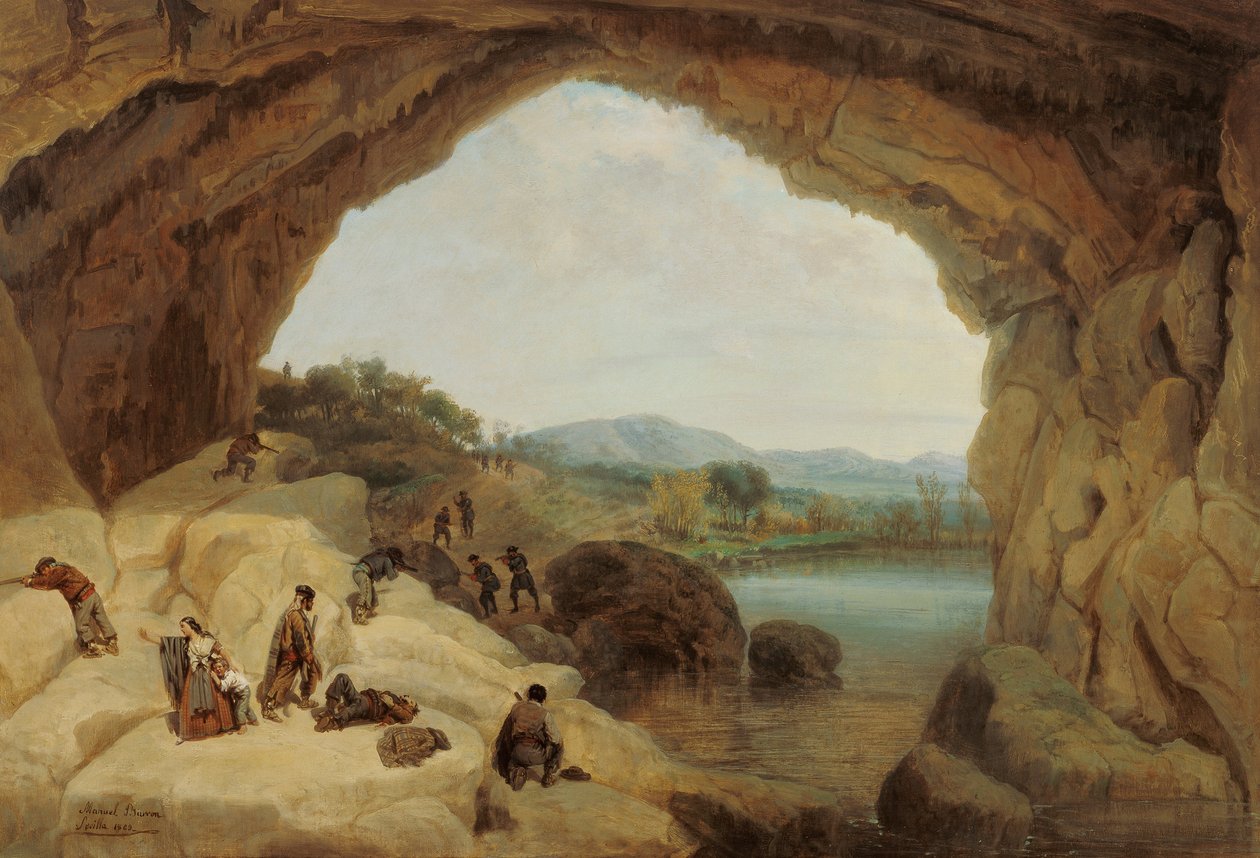 Bakholdsangrep for en gruppe banditter ved kattens hule - Barron og Carrillo, Manuel (1814-1884) - 1869 - Olje på lerret - 72x105 - Carmen Thyssen-museet, Malaga av Manuel Barron y Carrillo