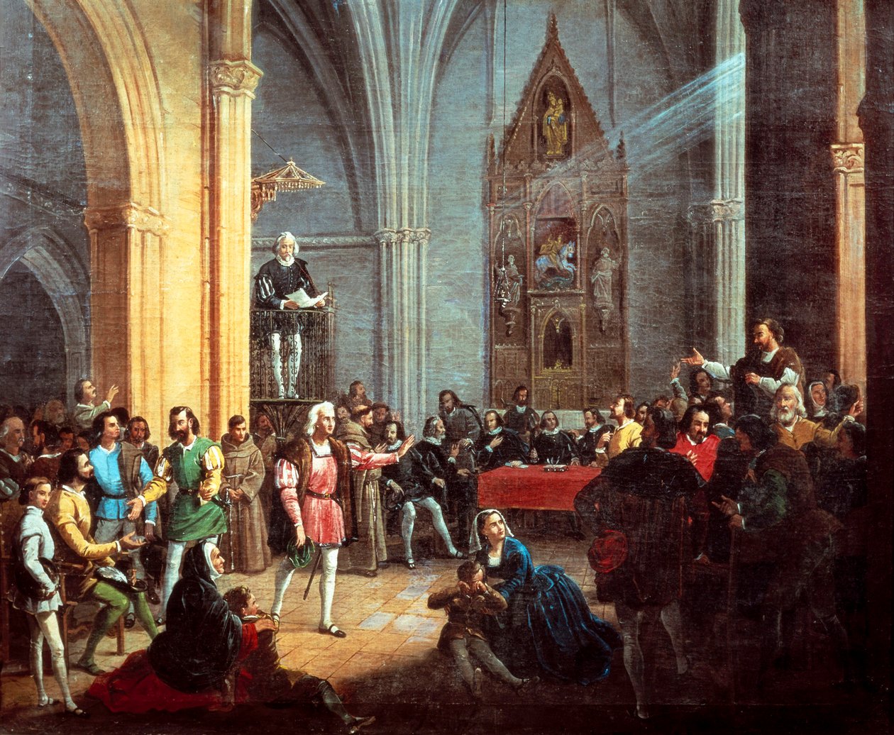 Christopher Columbus under lesingen av Royal Pragmatic, detalj av et maleri av Manuel Cabral y Aguado Bejarano. 1800-tallet av Manuel Cabral y Aguado Bejarano