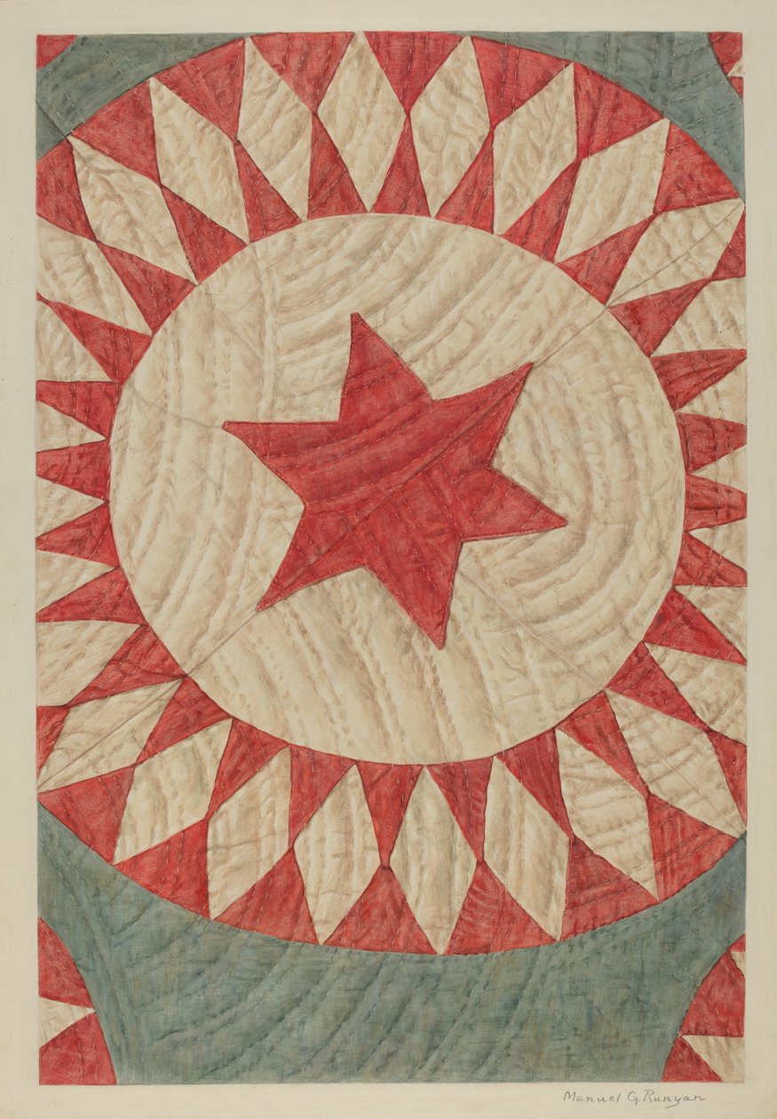 Stjerne- og ringteppe, ca. 1938. av Manuel G. Runyan