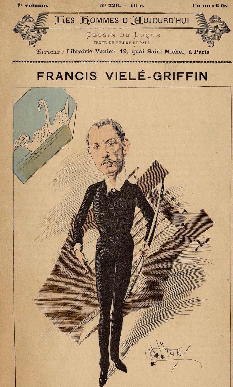 Omslag til The Men of Today, nummer 326, illustrasjon av Manuel Luque (1854-1919): Lyre - Francis Viele-Griffin (Old Griffin) (1864-1937) av Manuel Luque