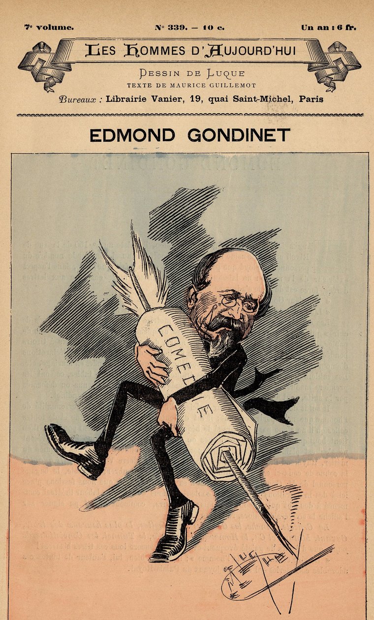 Omslag til The Men of Today, nummer 339, illustrasjon av Manuel Luque (1854-1919): Teater - Gondinet Edmond (1828-1888) av Manuel Luque