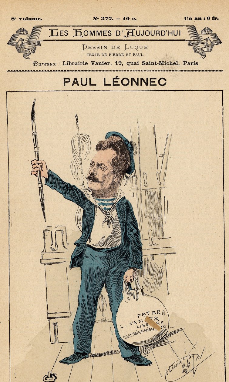 Omslag til The Men of Today, nummer 377, illustrasjon av Manuel Luque (1854-1919): Caricaturists - Leonnec Paul (1842-1899) av Manuel Luque