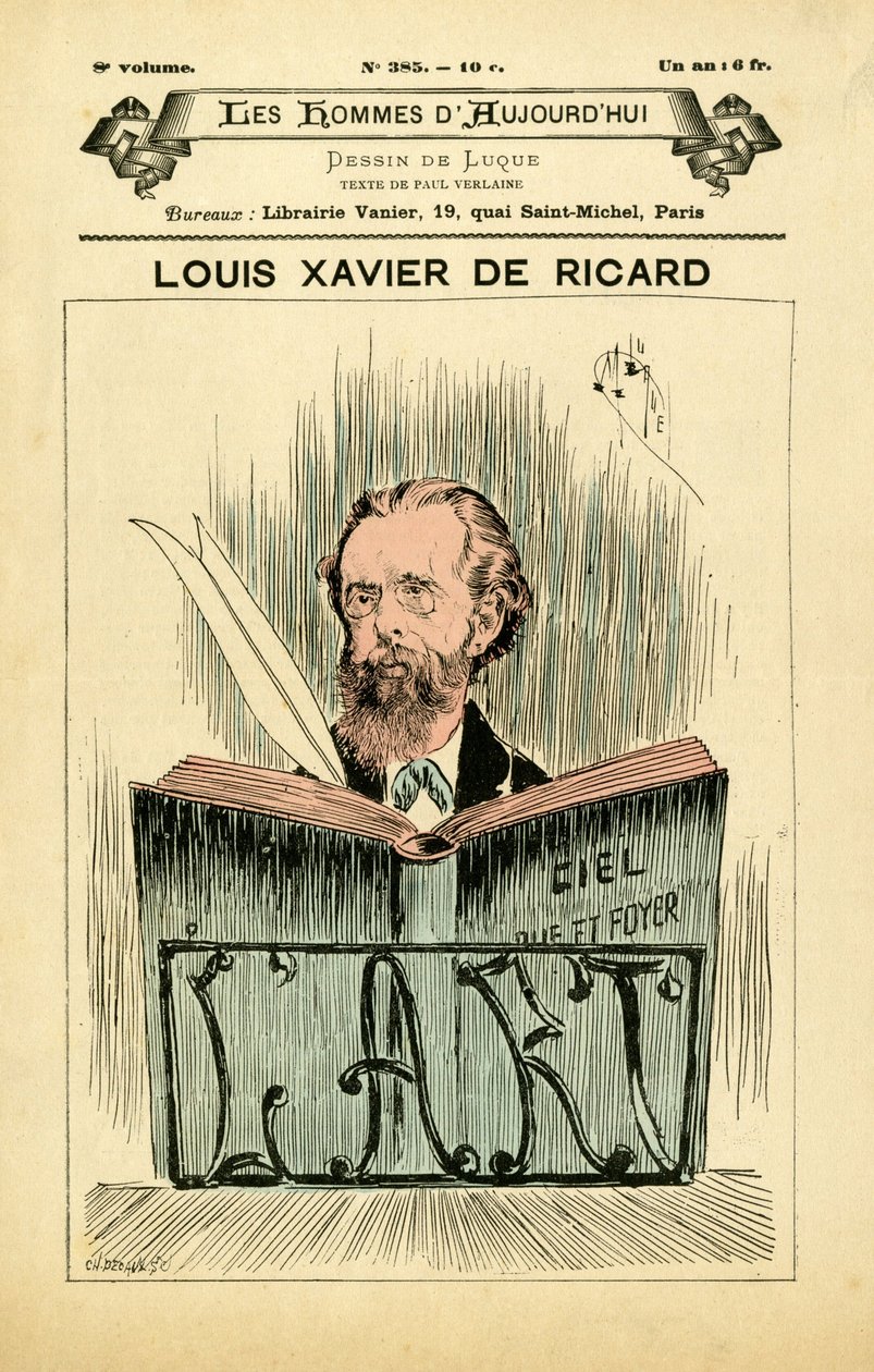 Omslag til The Men of Today, nummer 385, illustrasjon av Manuel Luque (1854-1919): Louis-Xavier (Louis Xavier) av Ricard (1843-1911) av Manuel Luque