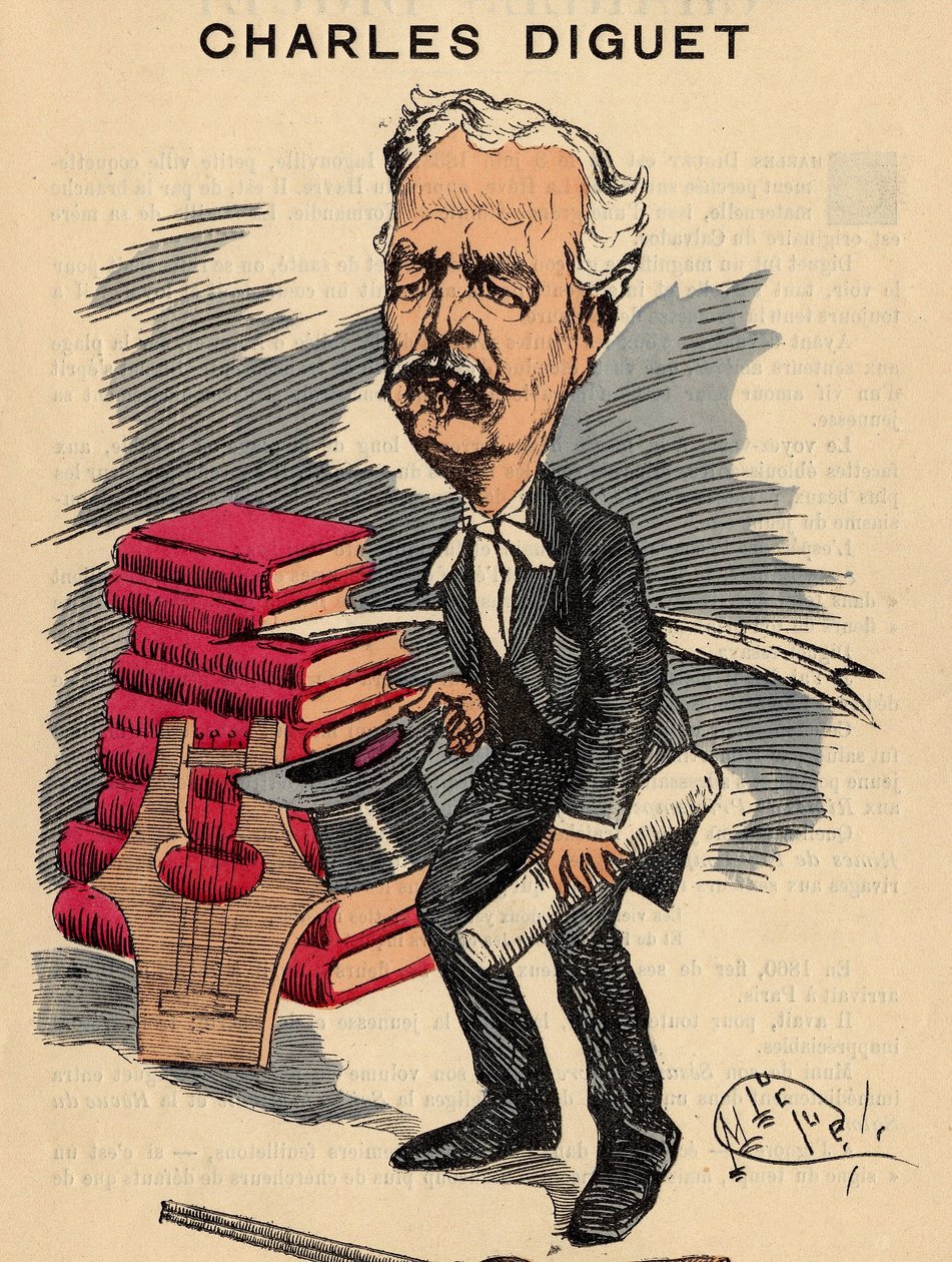 Omslag til The Men of Today, nummer 393, illustrasjon av Manuel Luque (1854-1919): Litterature, Lyre - Diget Charles (1836-1909) av Manuel Luque