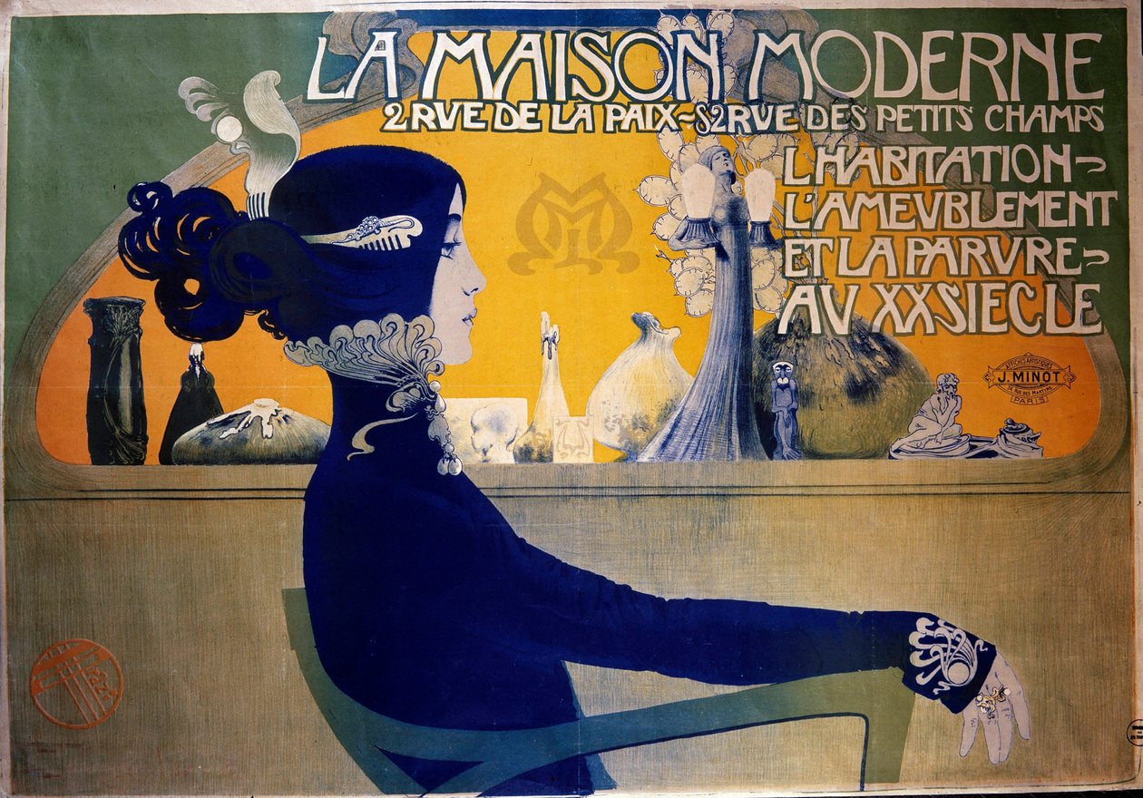 Art Nouveau: plakat "" Det moderne huset "" av Orazi. Det 20. århundre. Dekorativ kunst, Paris. DR av Manuel Orazi