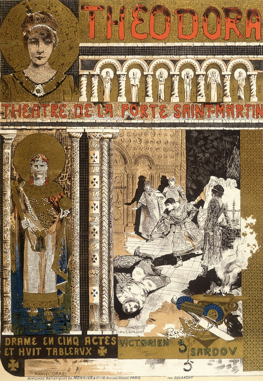 Theodora, ved Porte Saint Martin-teatret i Paris. Illustrasjon av Manuel Orazi av Manuel Orazi