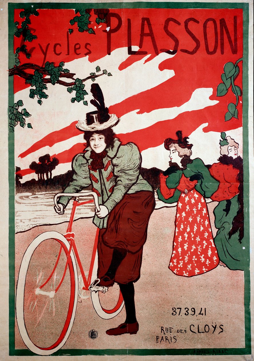 Belle Epoque: reklameplakat for sykler (sykler) Plasson. Plakat av Manuel Robbe (1872-1936) Privat samling av Manuel Robbe