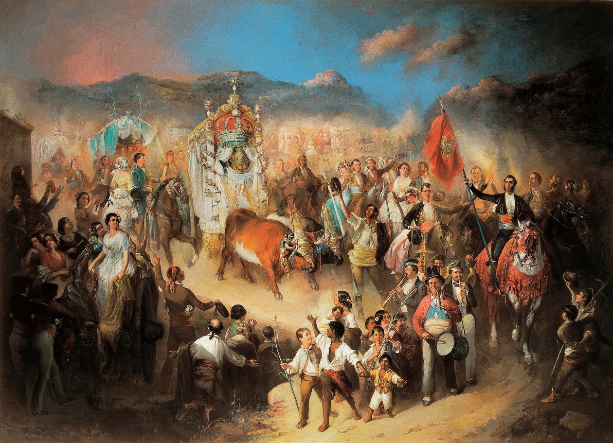 Prosesjonen til El Rocio: Tradisjonell andalusisk feiring til ære for jomfruen. Maleri av Manuel Rodriguez de Guzman (1818-1867). 1850-1900 Segovia. Riofrio-palasset. av Manuel Rodriguez de Guzman