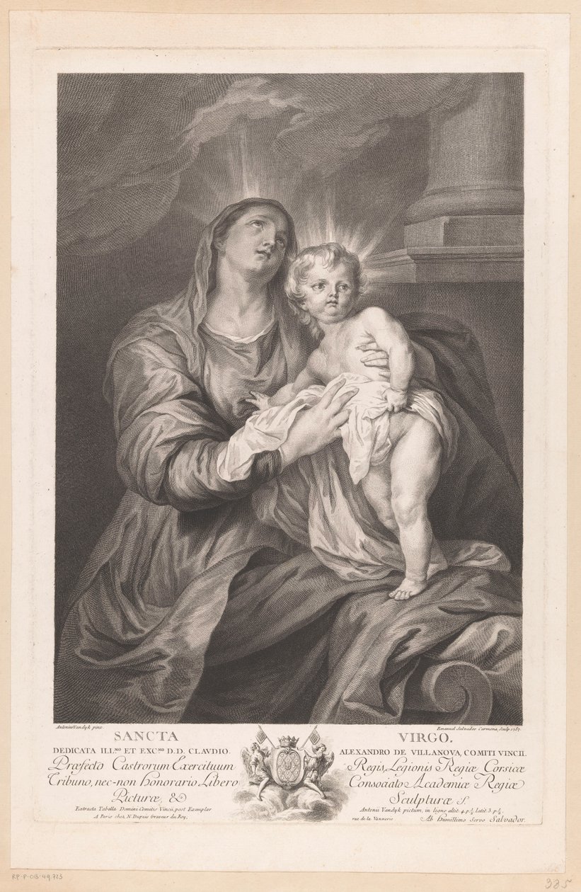 Maria med Kristusbarnet Sancta Jomfru (tittel på objekt) av Manuel Salvador Carmona