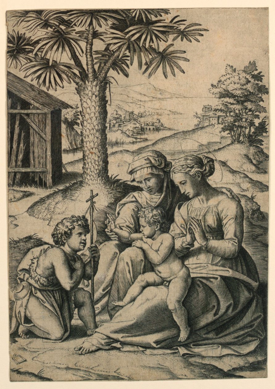 Madonna av palmetreet av Marc Antonio Raimondi
