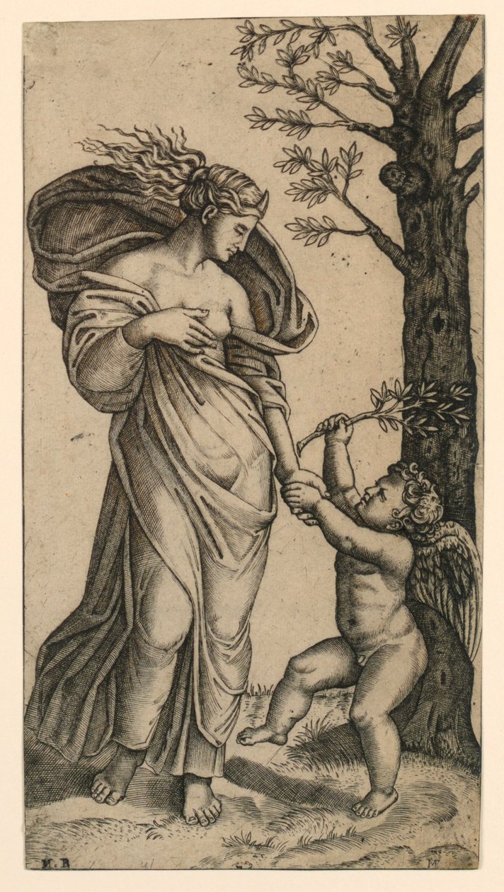Forsoningen mellom Minerva og Amor av Marc Antonio Raimondi