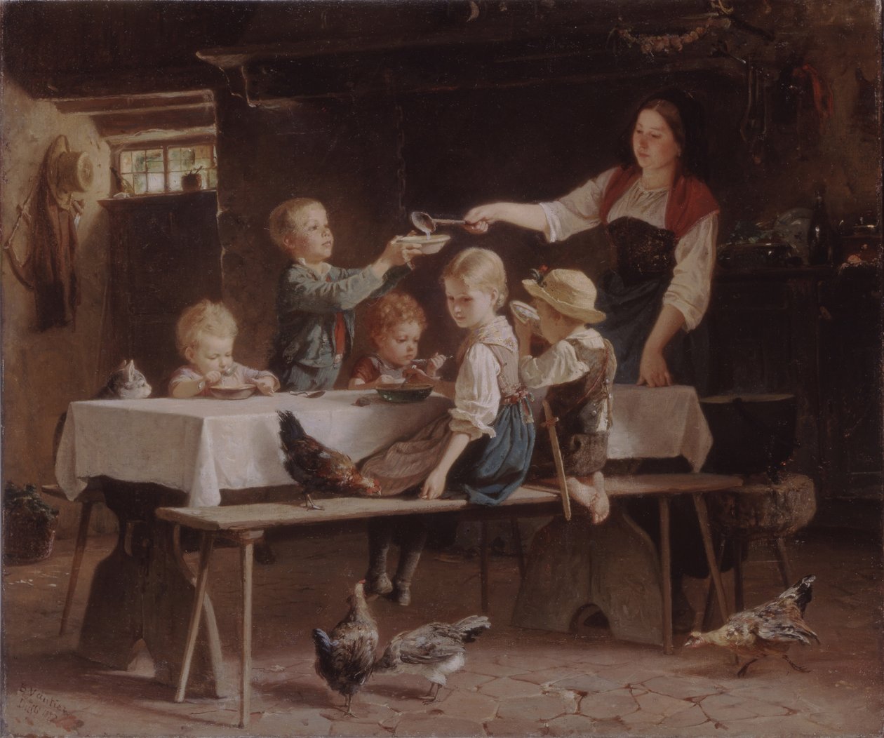 Barn til lunsj, 1857 av Marc Louis Benjamin Vautier the Elder