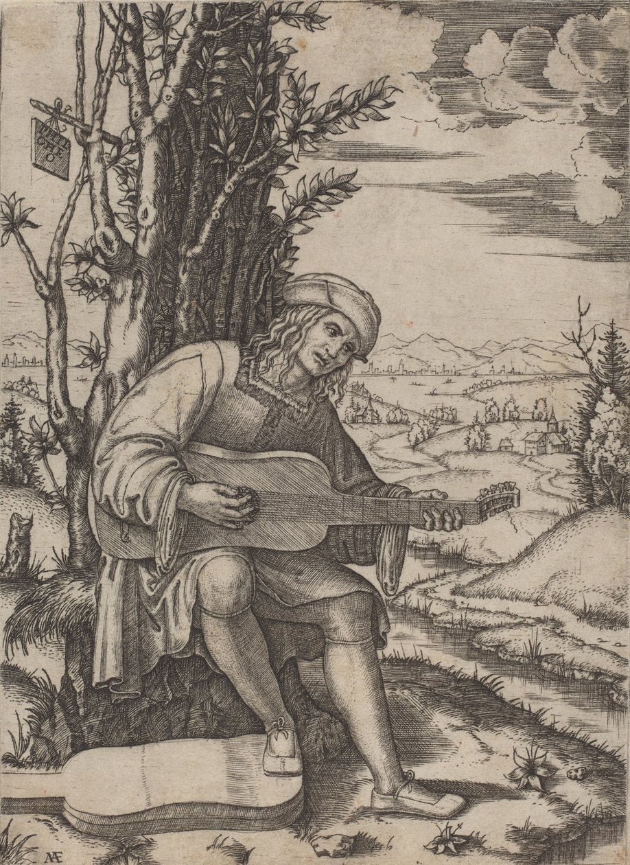 Gitarspilleren av Marcantonio Raimondi