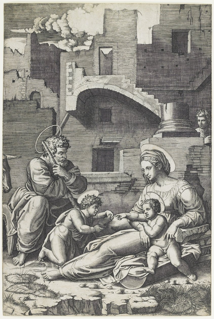 Jomfru med det lange låret, ca. 1520-1525 av Marcantonio Raimondi